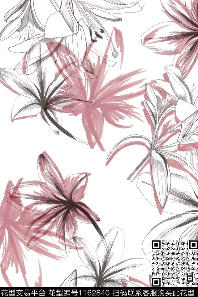 花瓣手绘花卉花卉数码印花华亿平台下载（图片编号: 1162840） - 瓦栏（Walan）
