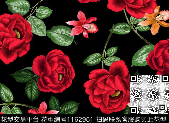 水彩花卉手绘花卉手绘玫瑰传统印花华亿平台下载（图片编号: 1162951） - 瓦栏（Walan）