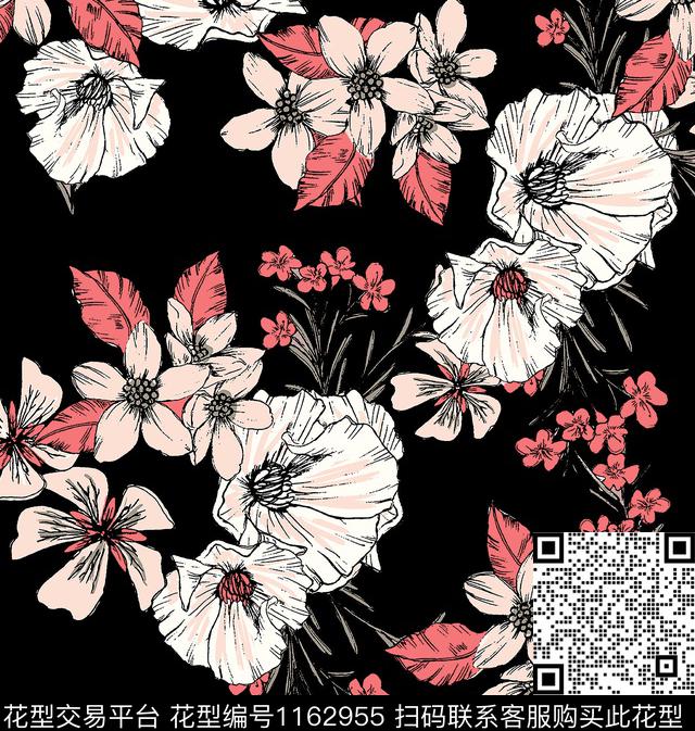 水彩花卉手绘花卉手绘玫瑰传统印花华亿平台下载（图片编号: 1162955） - 瓦栏（Walan）