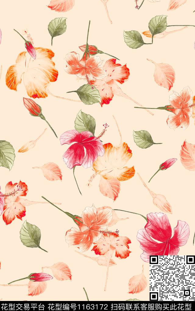 清爽底花卉少女花卉数码印花华亿平台下载（图片编号: 1163172） - 瓦栏（Walan）