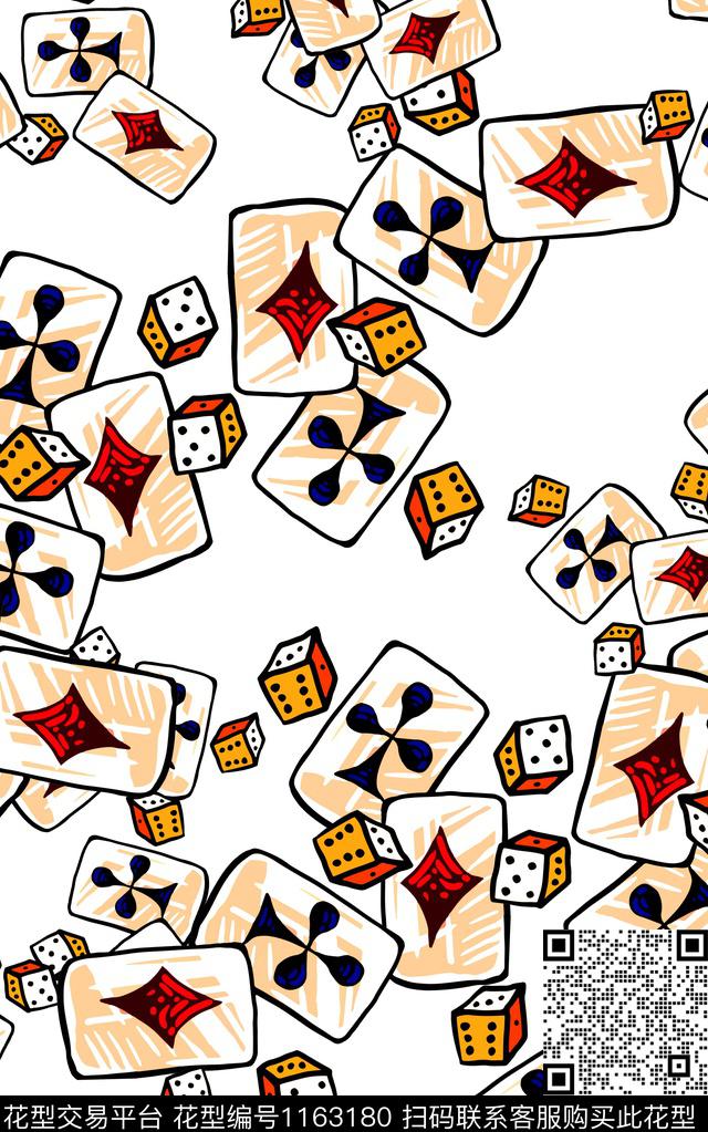 几何卡通扑克数码印花华亿平台下载（图片编号: 1163180） - 瓦栏（Walan）