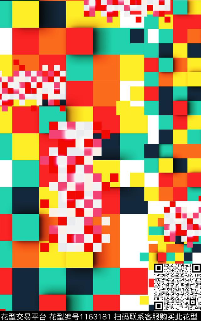 几何格子卡通数码印花华亿平台下载（图片编号: 1163181） - 瓦栏（Walan）