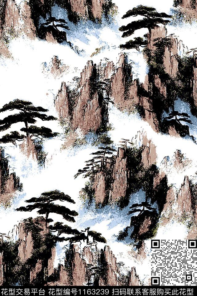 中国风国画树传统印花华亿平台下载（图片编号: 1163239） - 瓦栏（Walan）