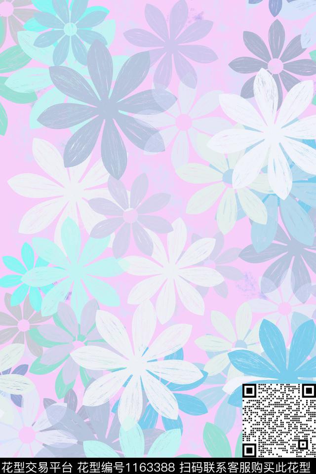 几何清爽底花卉数码华亿平台数码印花华亿平台下载（图片编号: 1163388） - 瓦栏（Walan）