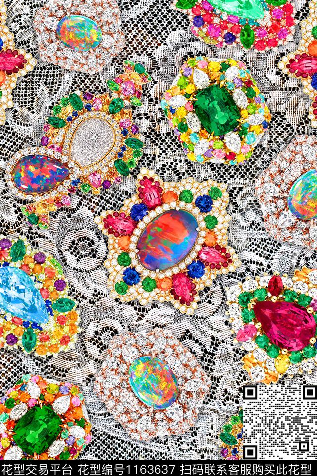 网布蕾丝花卉珠宝宝石数码印花华亿平台下载（图片编号: 1163637） - 瓦栏（Walan）