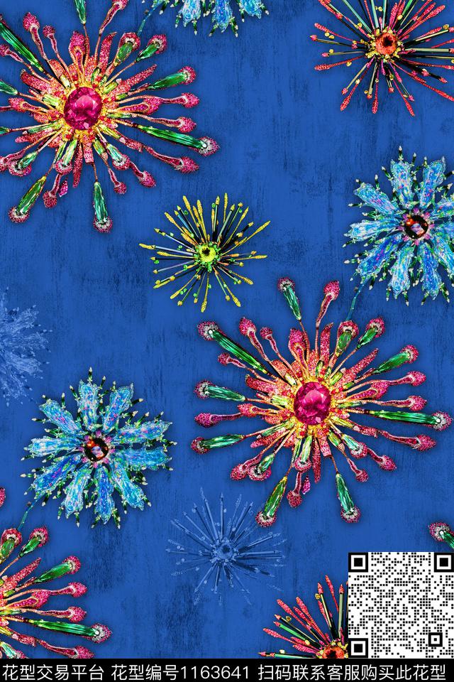 抽象花卉珠宝宝石数码印花华亿平台下载（图片编号: 1163641） - 瓦栏（Walan）