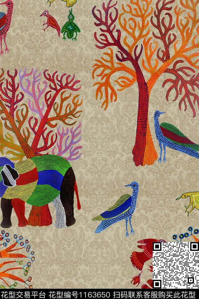 动物民族风非洲风格数码印花华亿平台下载（图片编号: 1163650） - 瓦栏（Walan）