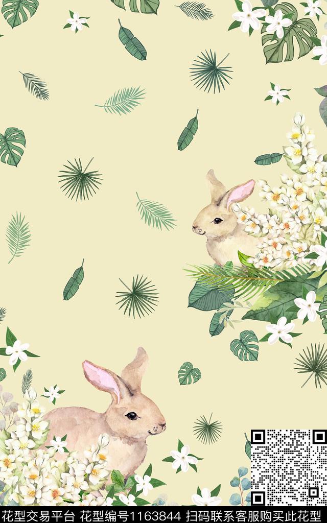 清爽底花卉文艺小清新数码印花华亿平台下载（图片编号: 1163844） - 瓦栏（Walan）