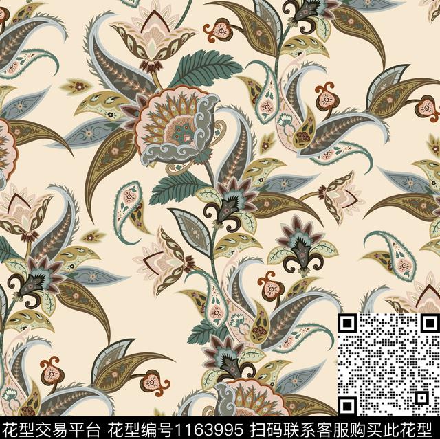 花卉数码华亿平台佩斯利数码印花华亿平台下载（图片编号: 1163995） - 瓦栏（Walan）