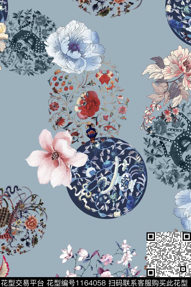 花卉素雅中国风数码印花华亿平台下载（图片编号: 1164058） - 瓦栏（Walan）