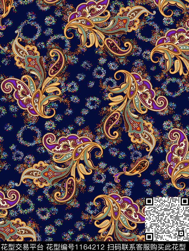 波点抽象佩斯利数码印花华亿平台下载（图片编号: 1164212） - 瓦栏（Walan）