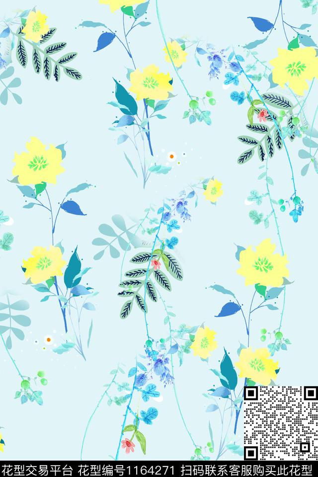 花卉女装满版散花数码印花华亿平台下载（图片编号: 1164271） - 瓦栏（Walan）