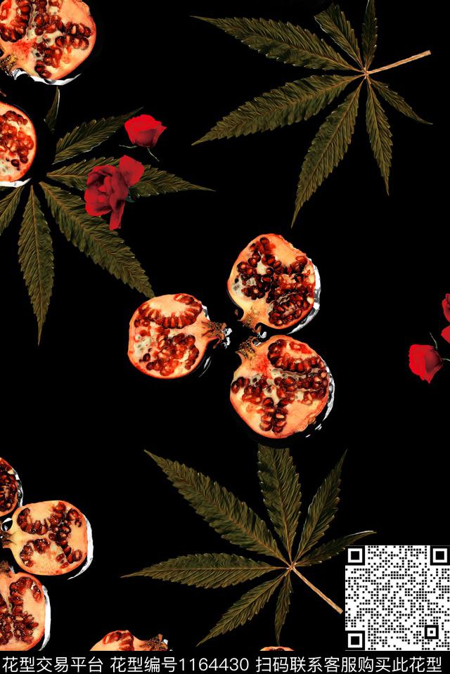 绿植树叶俏皮水果印花趣味水果印花数码印花华亿平台下载（图片编号: 1164430） - 瓦栏（Walan）