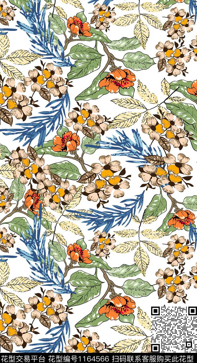 春夏华亿平台花卉绿植树叶传统印花华亿平台下载（图片编号: 1164566） - 瓦栏（Walan）