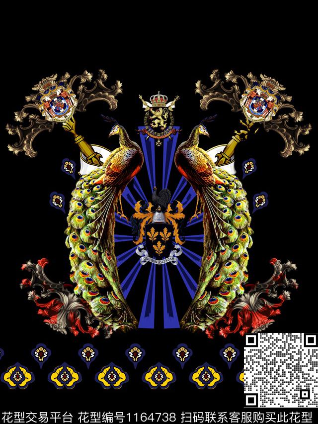 孔雀手绘油画欧洲数码印花华亿平台下载（图片编号: 1164738） - 瓦栏（Walan）