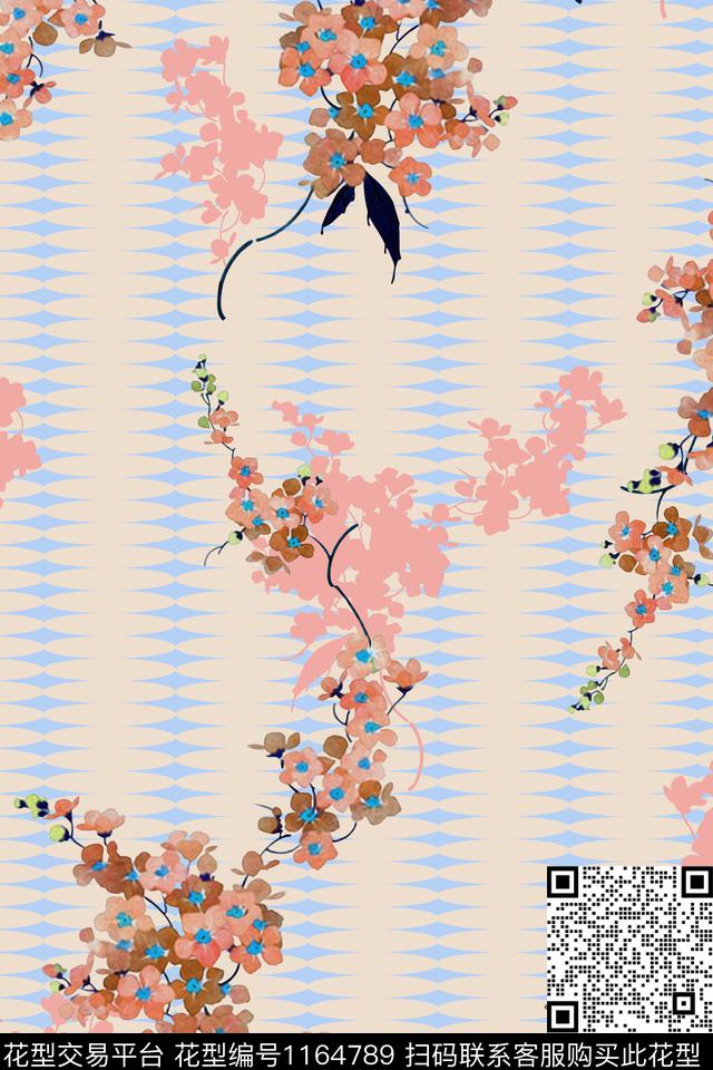 几何大牌风花卉数码印花华亿平台下载（图片编号: 1164789） - 瓦栏（Walan）