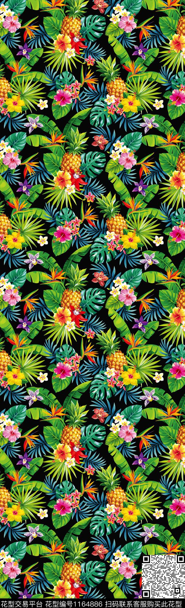 花卉长巾绿植树叶数码印花华亿平台下载（图片编号: 1164886） - 瓦栏（Walan）