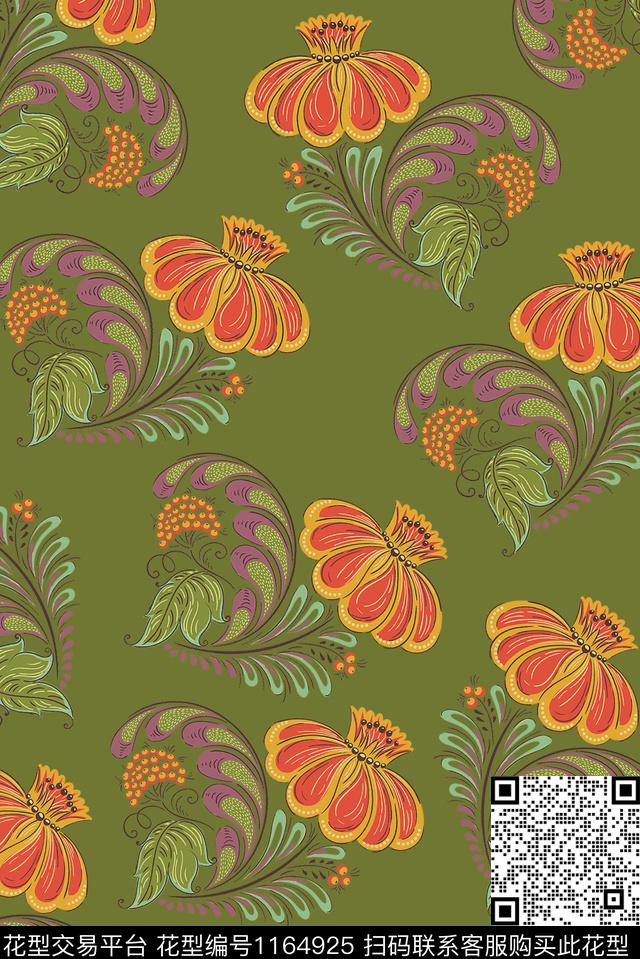 手绘花卉绿植树叶数码华亿平台数码印花华亿平台下载（图片编号: 1164925） - 瓦栏（Walan）