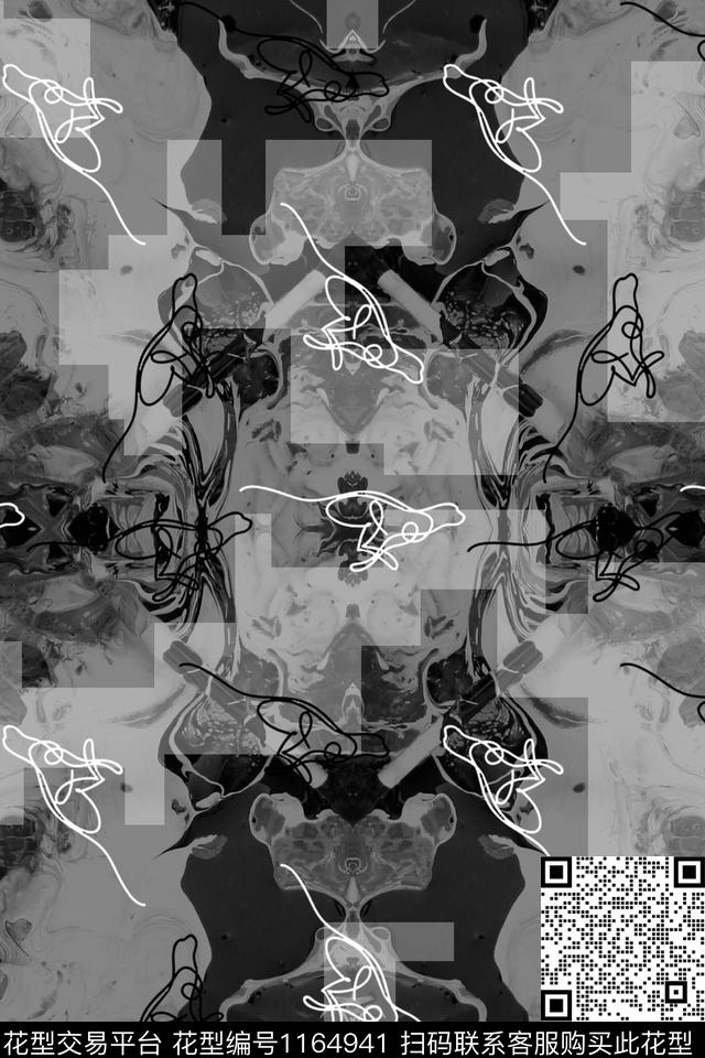 几何男装黑白华亿平台数码印花华亿平台下载（图片编号: 1164941） - 瓦栏（Walan）