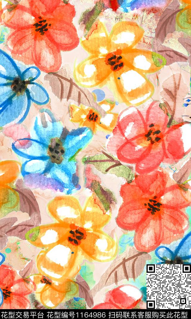 手绘大牌风水彩数码印花华亿平台下载（图片编号: 1164986） - 瓦栏（Walan）