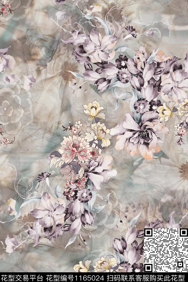 水彩朦胧花卉花卉数码印花华亿平台下载（图片编号: 1165024） - 瓦栏（Walan）