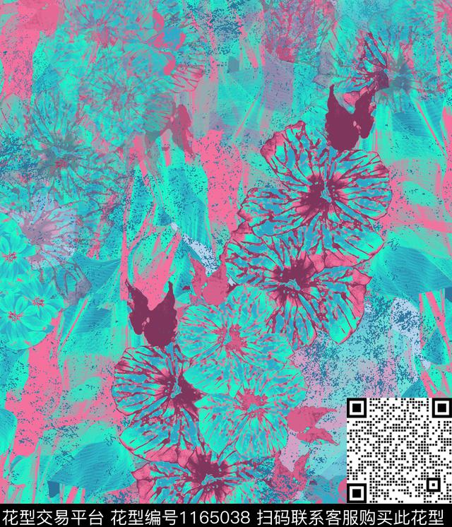 抽象迷幻花卉数码印花华亿平台下载（图片编号: 1165038） - 瓦栏（Walan）