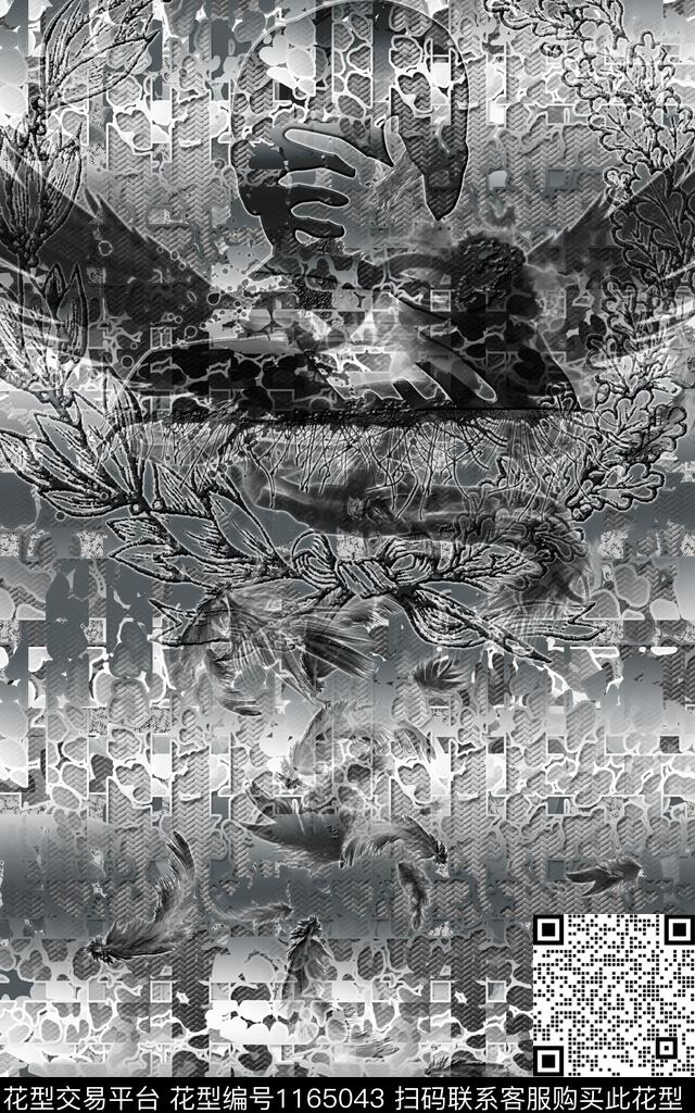 肌理胸前独幅男装数码印花华亿平台下载（图片编号: 1165043） - 瓦栏（Walan）