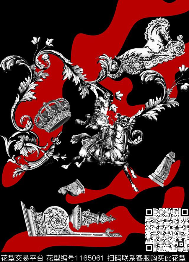 骑士几何男装建筑数码印花华亿平台下载（图片编号: 1165061） - 瓦栏（Walan）