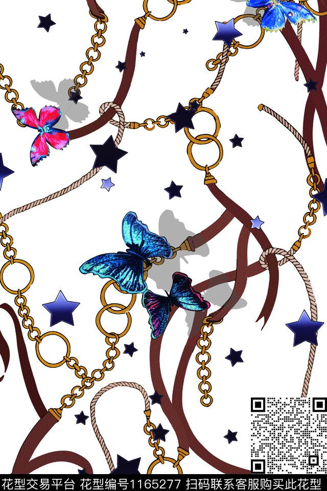蝴蝶大牌风链条数码印花华亿平台下载（图片编号: 1165277） - 瓦栏（Walan）