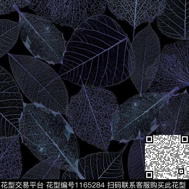 手绘大牌风绿植树叶数码印花华亿平台下载（图片编号: 1165284） - 瓦栏（Walan）