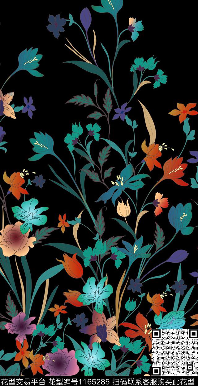 手绘大牌风花卉数码印花华亿平台下载（图片编号: 1165285） - 瓦栏（Walan）