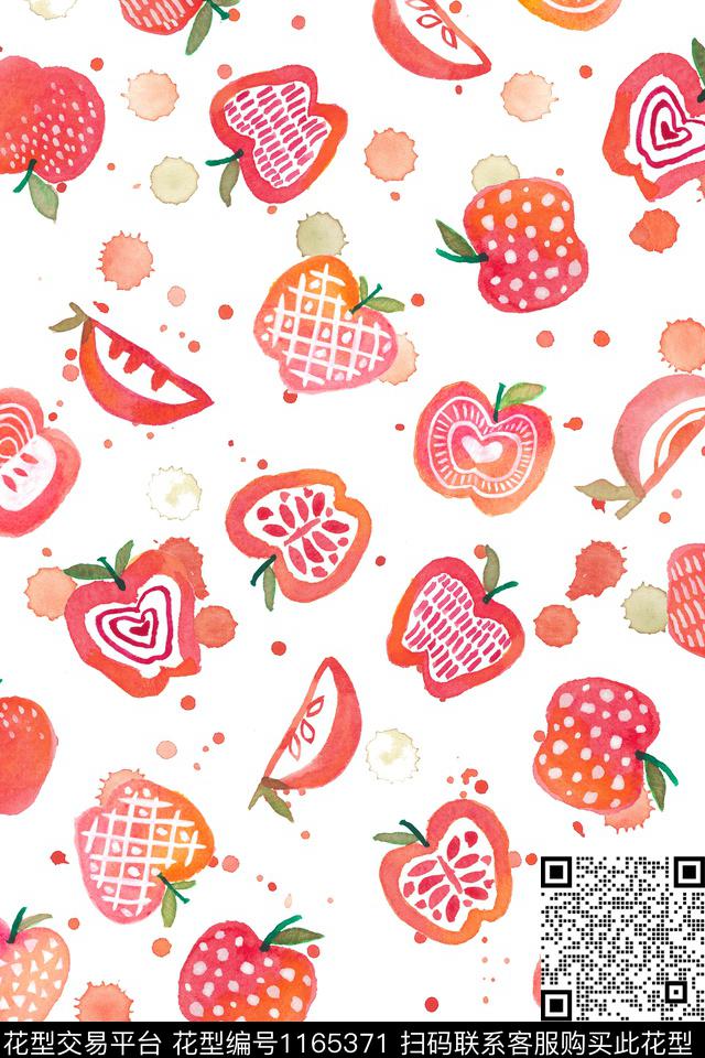 手绘苹果水果数码印花华亿平台下载（图片编号: 1165371） - 瓦栏（Walan）