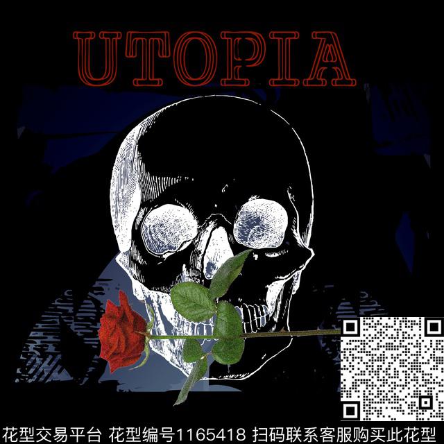 骷髅春夏华亿平台胸前独幅传统印花华亿平台下载（图片编号: 1165418） - 瓦栏（Walan）