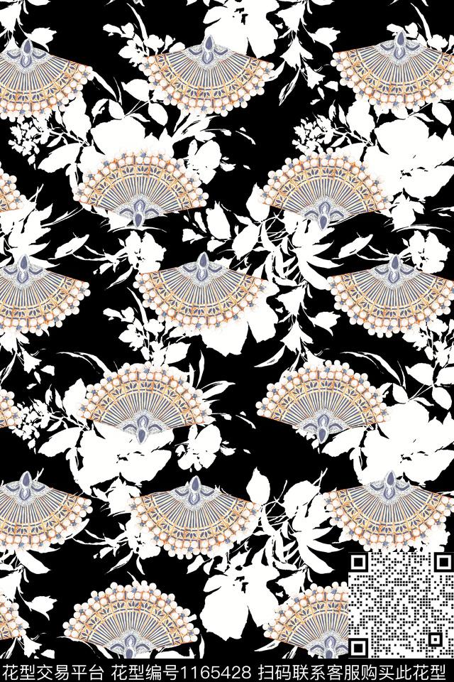 大牌风扇子黑白底数码印花华亿平台下载（图片编号: 1165428） - 瓦栏（Walan）