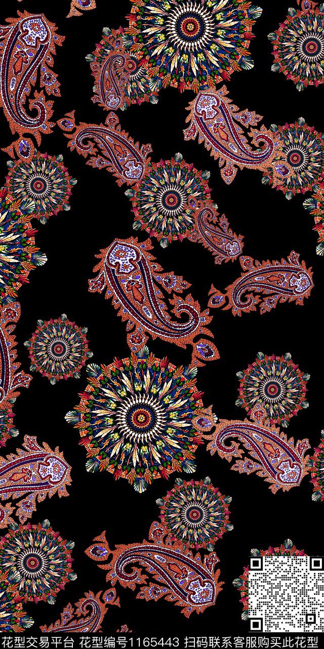 大牌风佩斯利几何数码印花华亿平台下载（图片编号: 1165443） - 瓦栏（Walan）