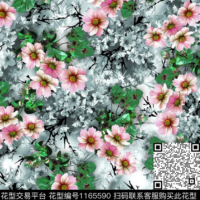 抽象花瓣大牌风数码印花华亿平台下载（图片编号: 1165590） - 瓦栏（Walan）