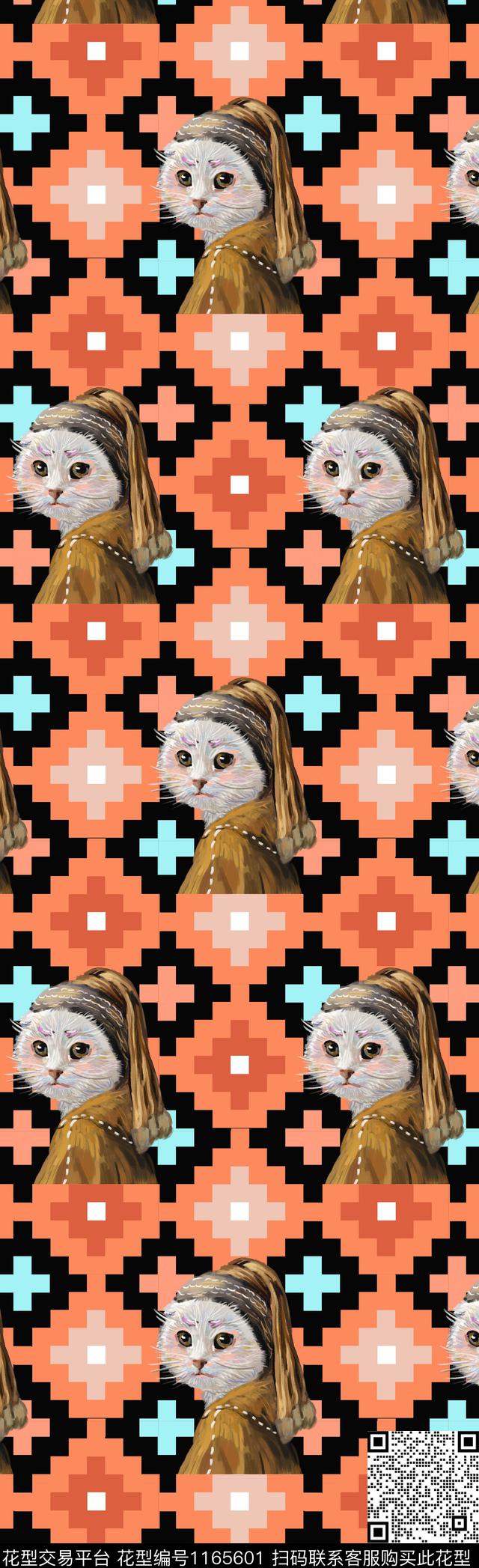 手绘格子马赛克传统印花华亿平台下载（图片编号: 1165601） - 瓦栏（Walan）