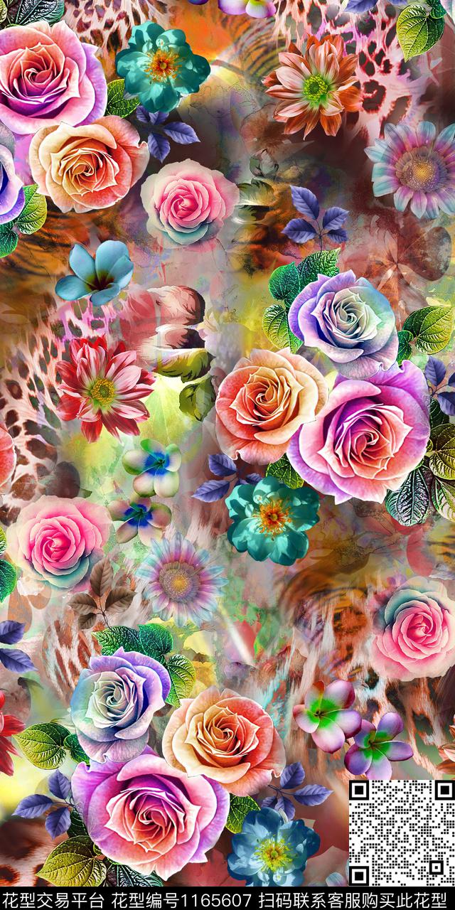 大牌风花卉豹纹数码印花华亿平台下载（图片编号: 1165607） - 瓦栏（Walan）