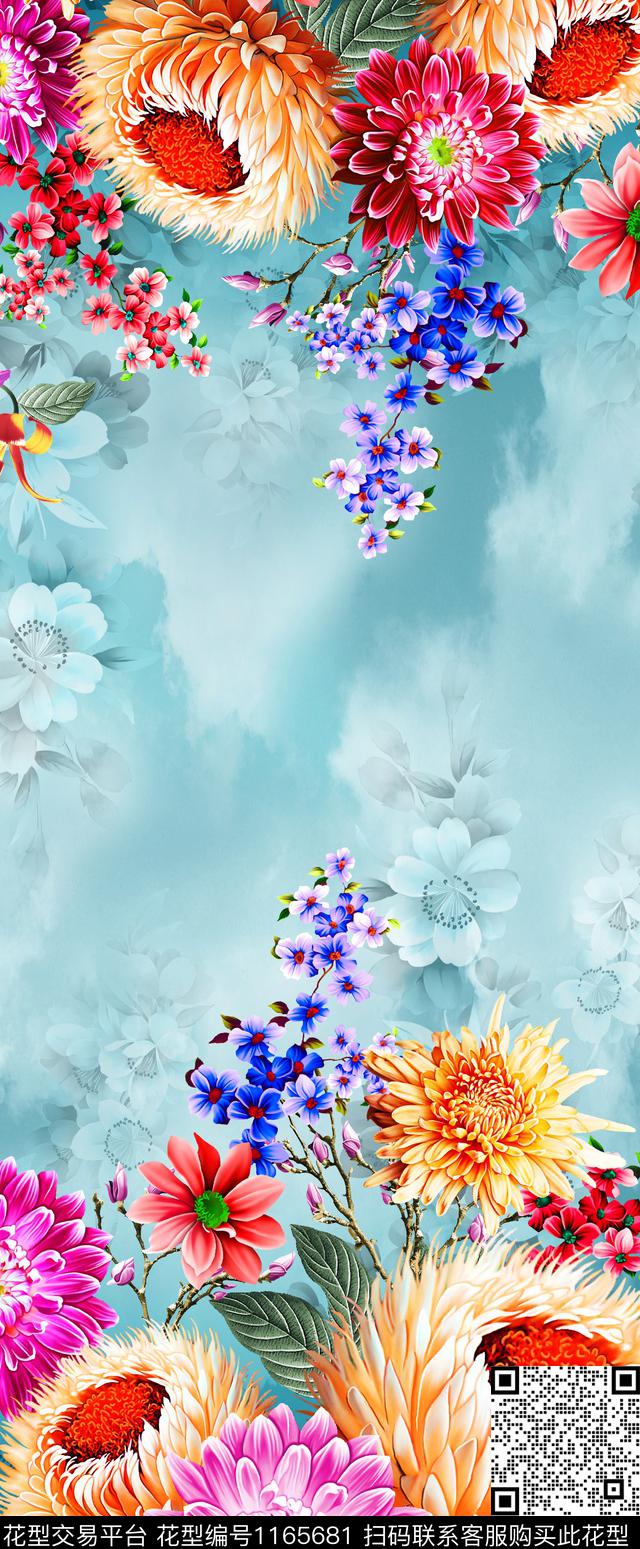 大牌风花卉水彩数码印花华亿平台下载（图片编号: 1165681） - 瓦栏（Walan）