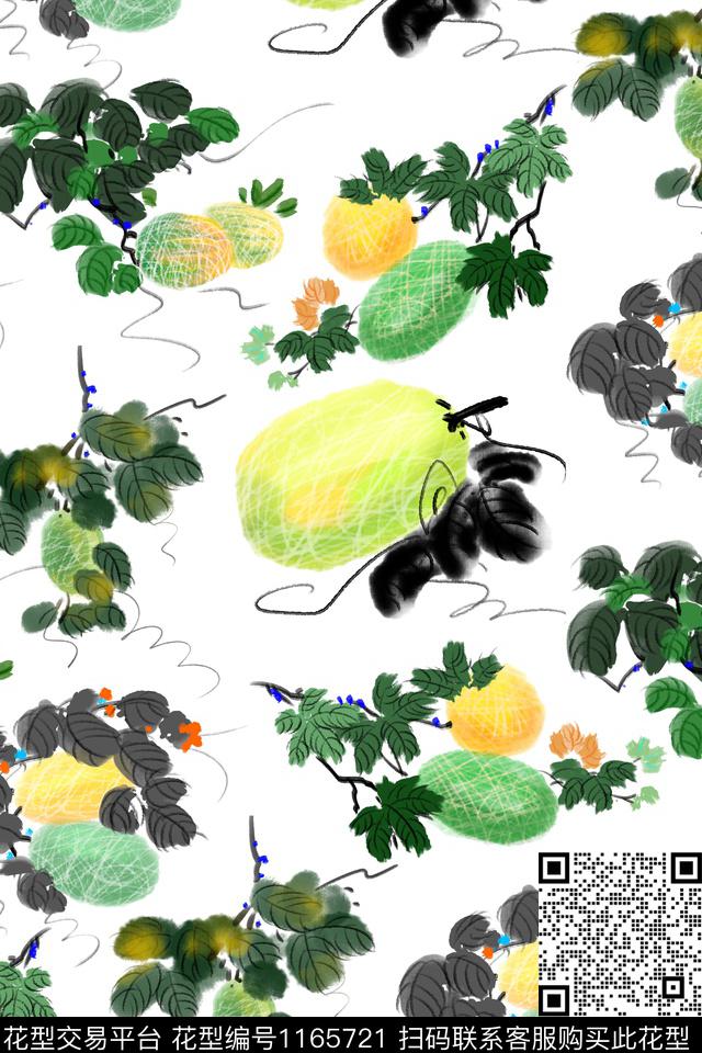 手绘水果水墨风数码印花华亿平台下载（图片编号: 1165721） - 瓦栏（Walan）
