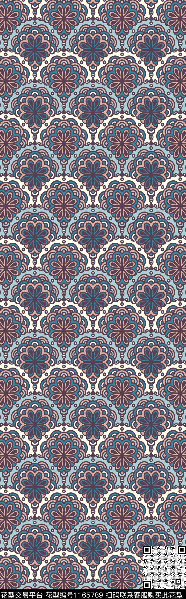 几何传统纹样复古传统印花华亿平台下载（图片编号: 1165789） - 瓦栏（Walan）