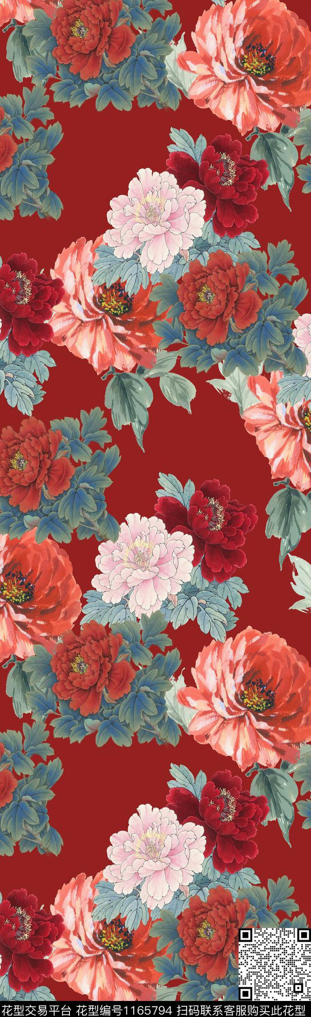 花卉牡丹数码印花华亿平台下载（图片编号: 1165794） - 瓦栏（Walan）
