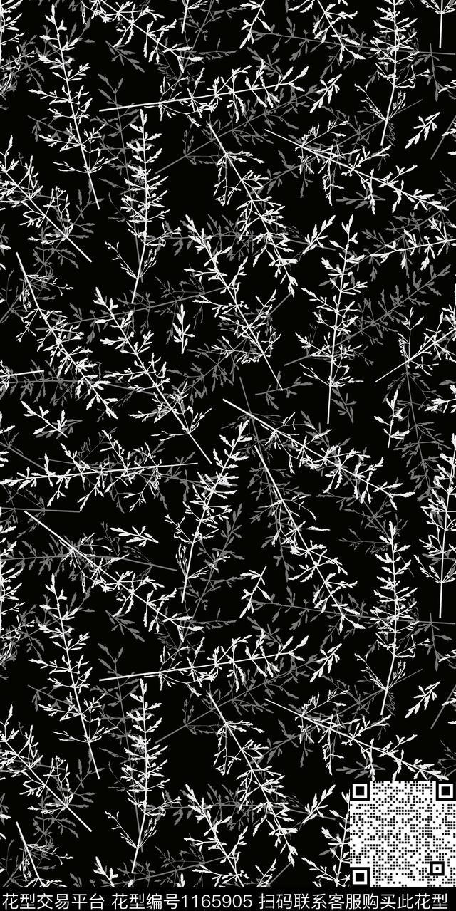 花卉大牌风黑白华亿平台数码印花华亿平台下载（图片编号: 1165905） - 瓦栏（Walan）