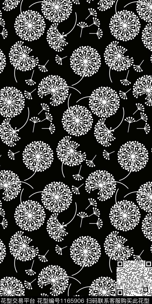 花卉大牌风黑白华亿平台数码印花华亿平台下载（图片编号: 1165906） - 瓦栏（Walan）