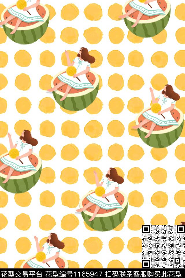 手绘西瓜水果传统印花华亿平台下载（图片编号: 1165947） - 瓦栏（Walan）