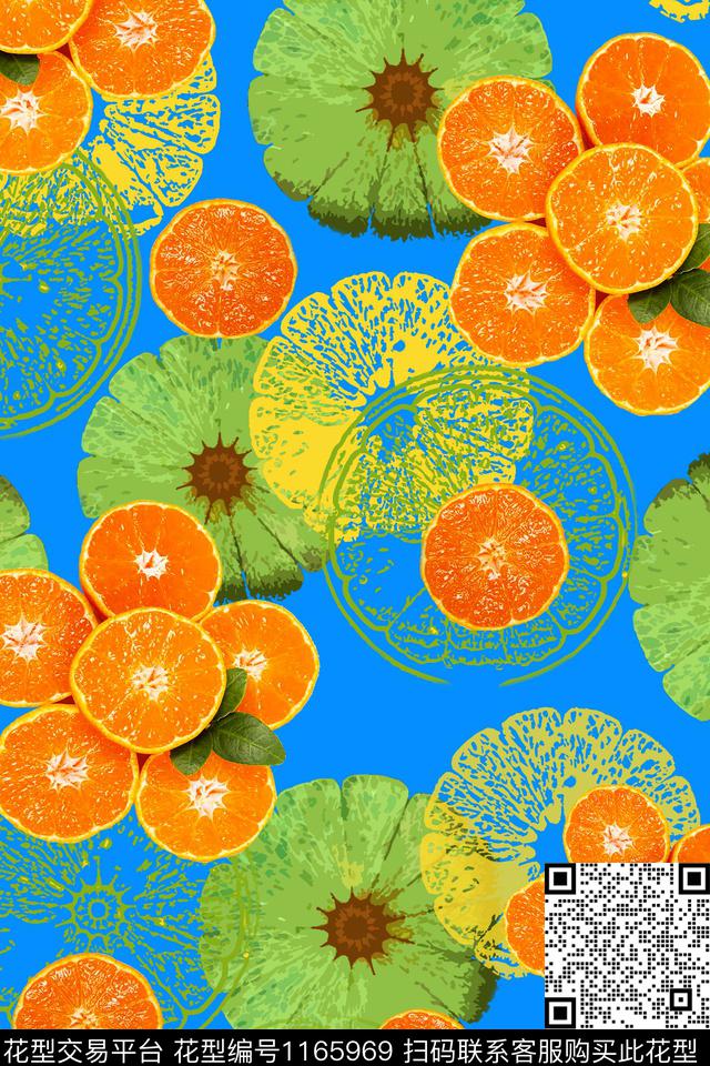 趣味俏皮水果桔子数码印花华亿平台下载（图片编号: 1165969） - 瓦栏（Walan）