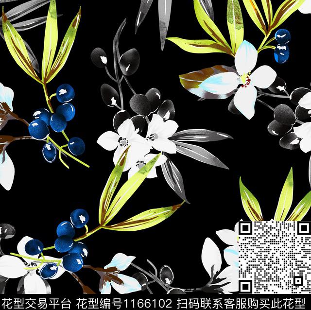 手绘花卉绿植树叶数码印花华亿平台下载（图片编号: 1166102） - 瓦栏（Walan）