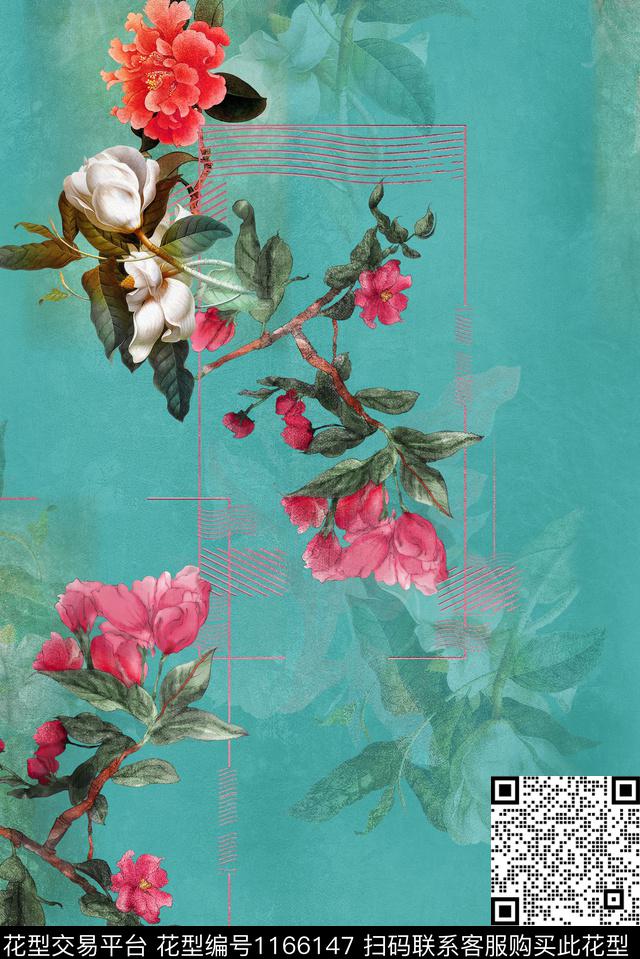 手绘花卉中国风数码印花华亿平台下载（图片编号: 1166147） - 瓦栏（Walan）