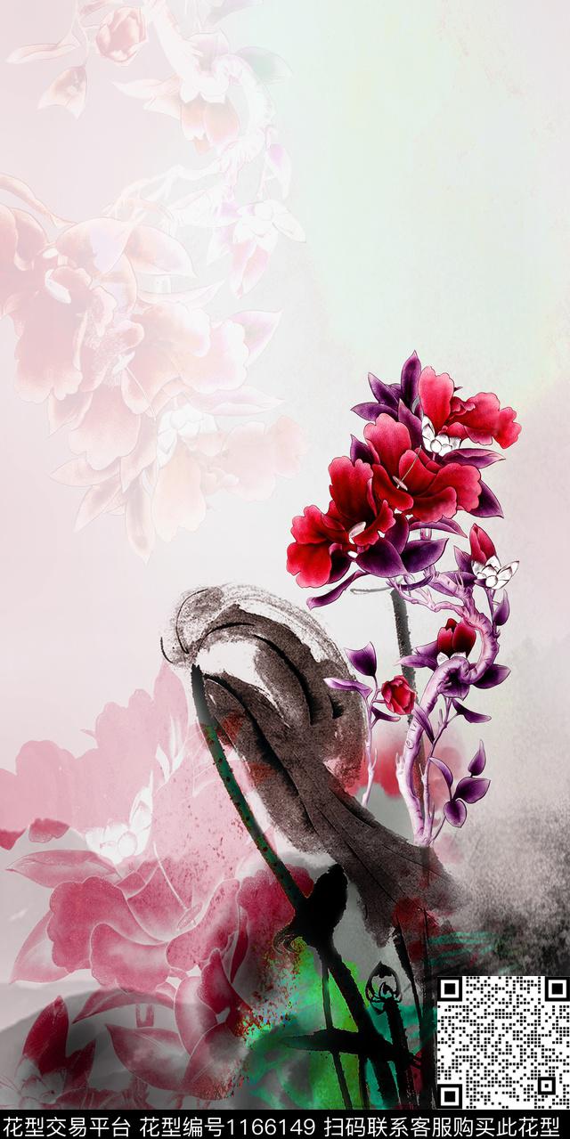 花卉中国风定位花数码印花华亿平台下载（图片编号: 1166149） - 瓦栏（Walan）