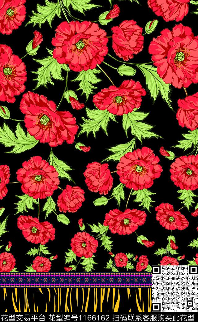 花瓣定位花条纹数码印花华亿平台下载（图片编号: 1166162） - 瓦栏（Walan）